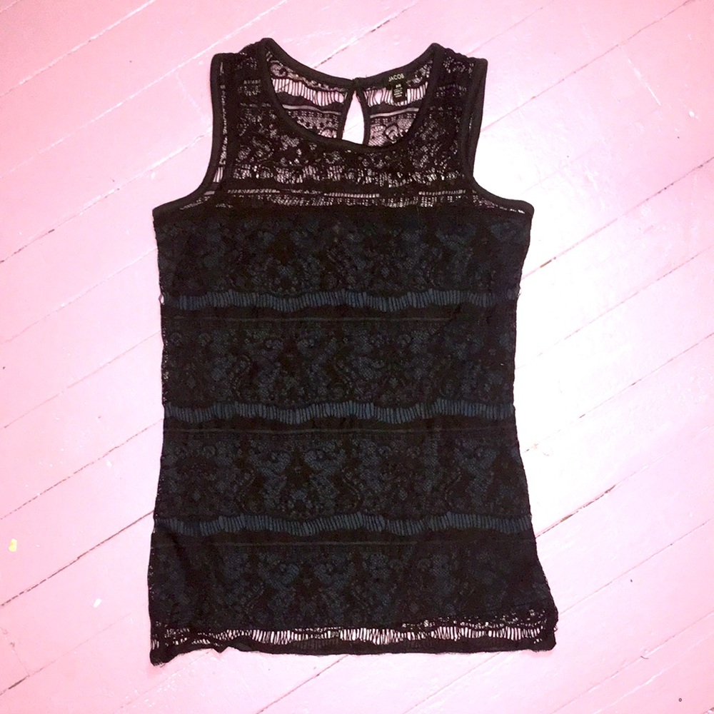 Lace and dark blue shirt